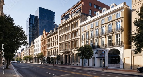 Historic architecture contrasting with modern buildings background stunning juxtaposition of old world charm and contemporary designs along the street