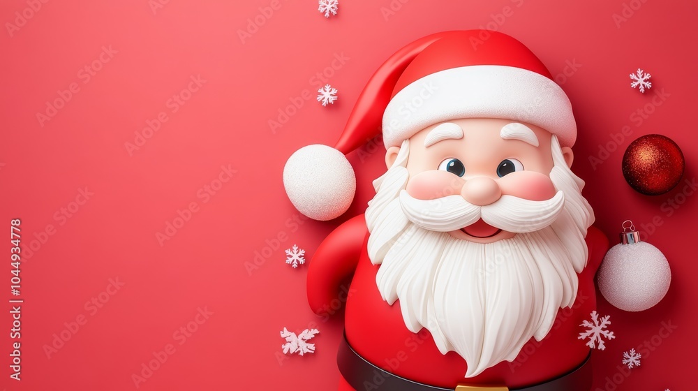 A red background with a cartoonish Santa Claus with a white hat and beard A red background with a cartoonish Santa Claus with a white hat and beard