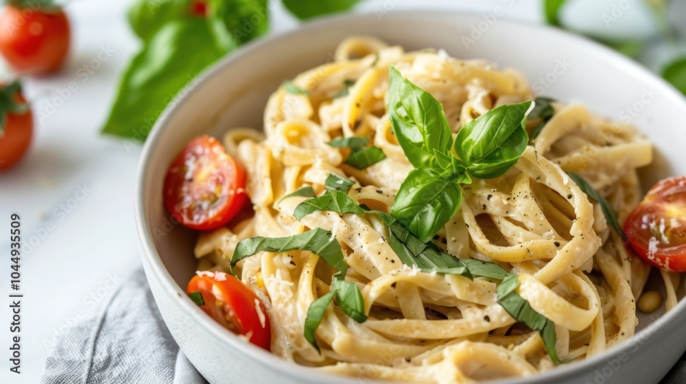 Creamy Fettuccine with Basil and Cherry Tomatoes Creamy Fettuccine with Basil and Cherry Tomatoes