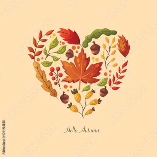 Autumn leaves heart greeting card
