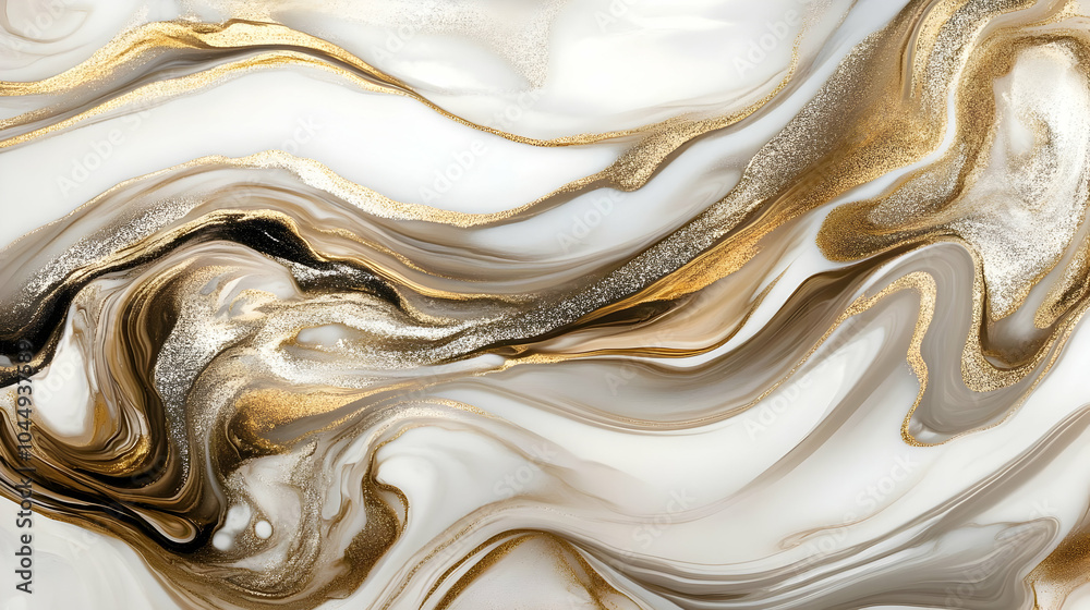 Abstract Liquid Gold and White Swirls - Illustration Abstract Liquid Gold and White Swirls - Illustration
