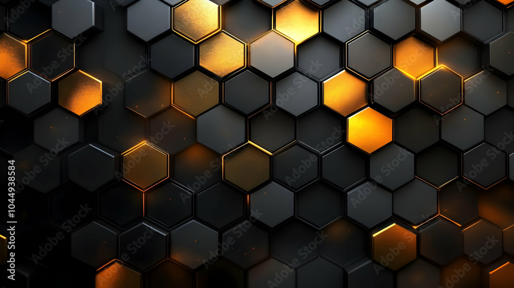 Golden Hexagon Pattern 3D Abstract Background Golden Hexagon Pattern 3D Abstract Background