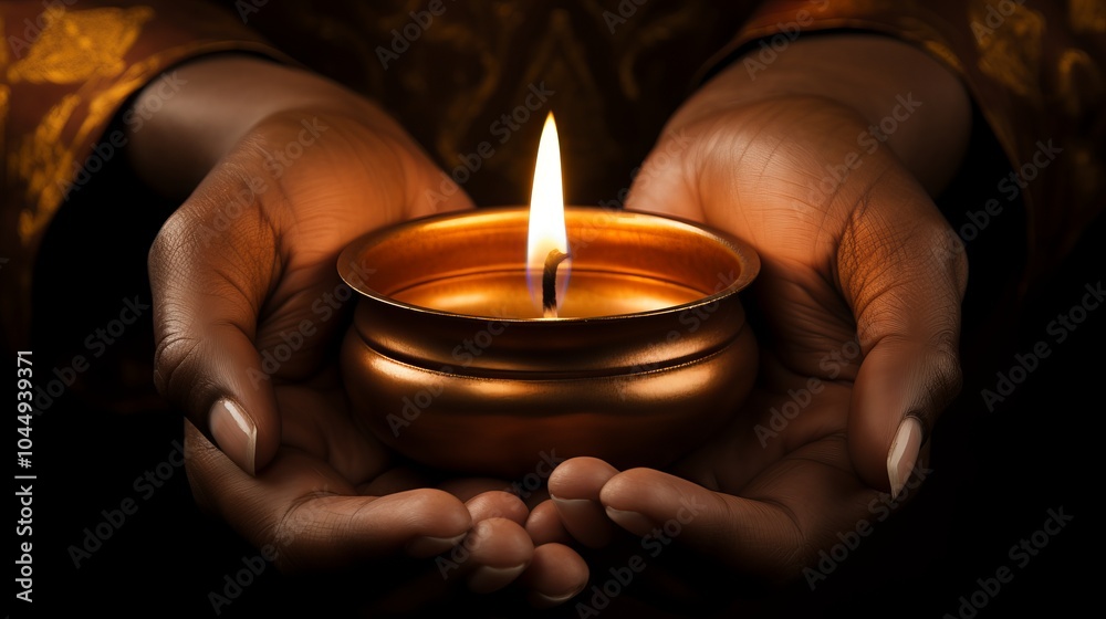 Hands holding a glowing candle with a warm flame in a dimly lit environment during a serene moment Hands holding a glowing candle with a warm flame in a dimly lit environment during a serene moment