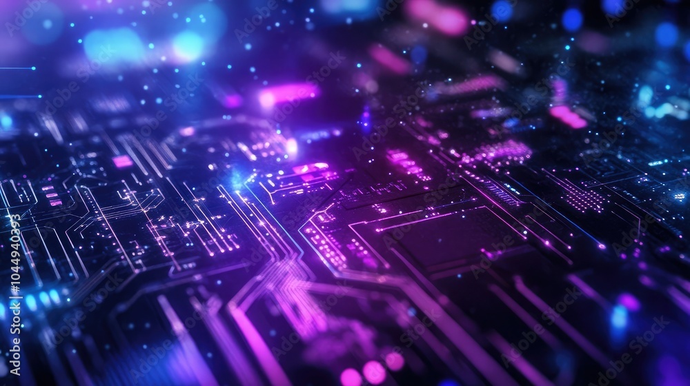 Fototapeta premium Blue and purple technology background with circuit design