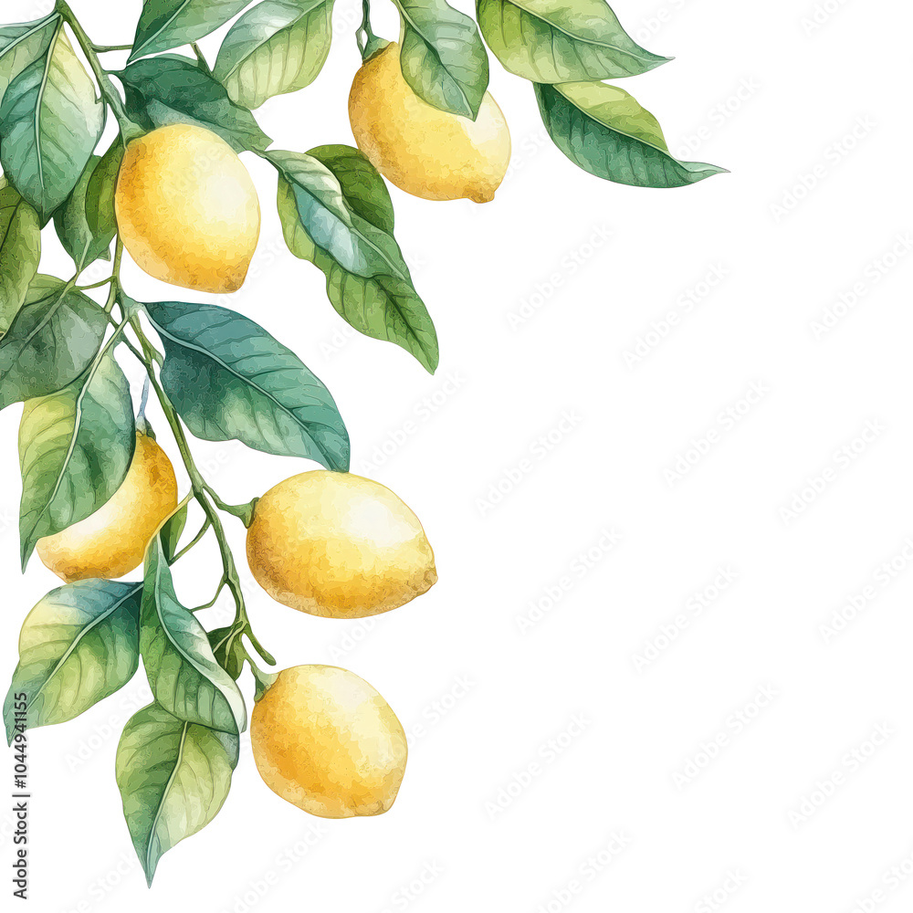 custom made wallpaper toronto digitalWatercolor lemons. Hand drawing ripe lemon branches with green leaves. Wreath, frame illustration.