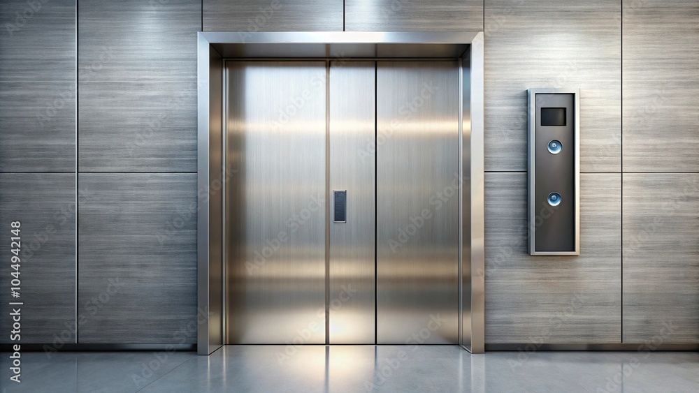 Sleek metallic touchless door with built-in thermostat for health conscious access Sleek metallic touchless door with built-in thermostat for health conscious access
