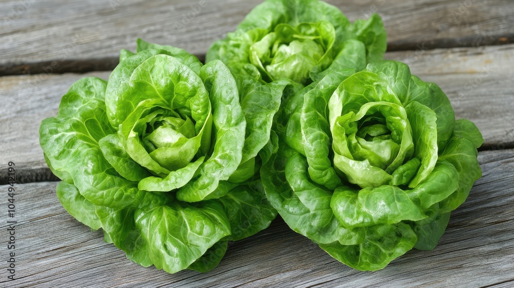 Butterhead lettuce displayed on a wooden table Butterhead lettuce displayed on a wooden table