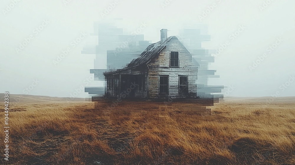 Fototapeta premium interesting illustration of a farm house in a meadow