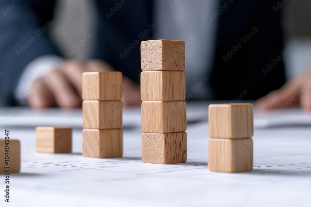 Wooden blocks representing growth and strategy Wooden blocks representing growth and strategy