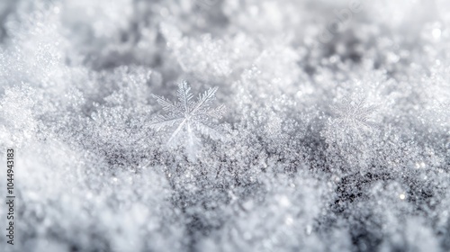 Close-up of snowflakes, macro image of snow in winter