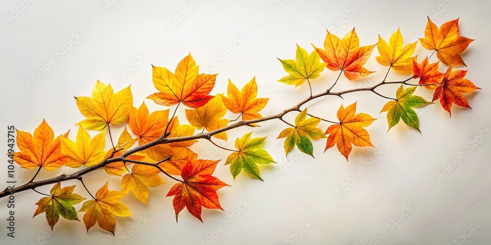 A delicate branch adorned with leaves transitioning through vibrant hues of orange, yellow, and green, presenting a captivating spectacle of autumnal artistry. A delicate branch adorned with leaves transitioning through vibrant hues of orange, yellow, and green, presenting a captivating spectacle of autumnal artistry.