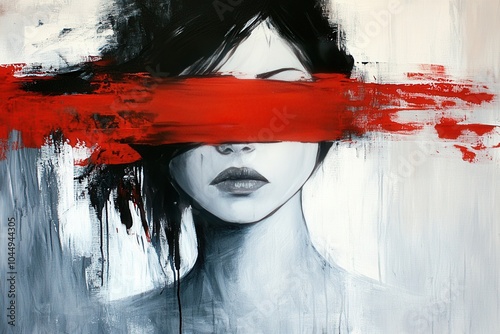 Obraz na płótnie Modern abstract portrait of woman with red blindfold w salonie