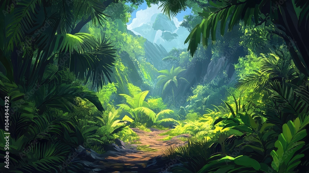 Deep tropical jungle with dense greenery Deep tropical jungle with dense greenery