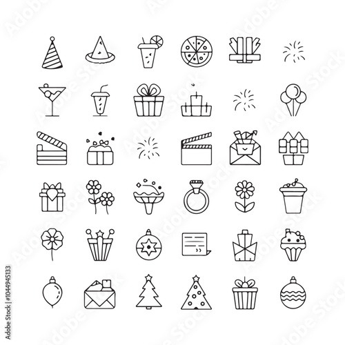 Minimalist Celebration and Event Icons – Festive Vector Line Art for Holidays, Parties, and Special Occasions