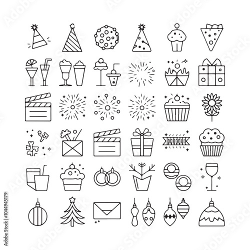 Minimalist Celebration and Event Icons – Festive Vector Line Art for Holidays, Parties, and Special Occasions