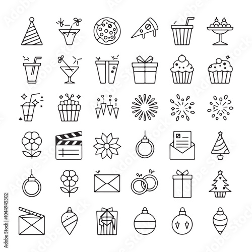 Minimalist Celebration and Event Icons – Festive Vector Line Art for Holidays, Parties, and Special Occasions