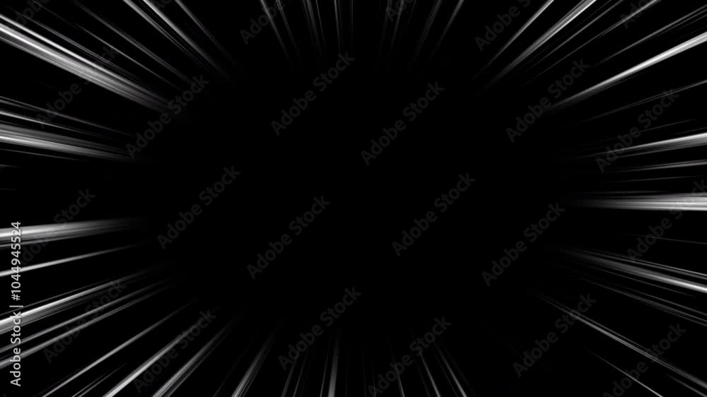 Radial line motion graphic with alpha channel. Action speed line animated on transparent background. White line, cartoon, comic, anime, manga, circle.