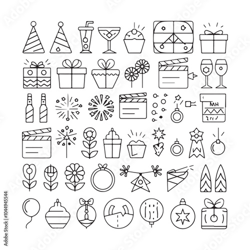Minimalist Celebration and Event Icons – Festive Vector Line Art for Holidays, Parties, and Special Occasions