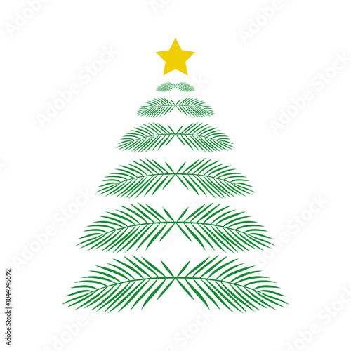 Navidad en Hawái. Logo con siluetad de hojas de palma con forma de árbol de navidad con estrella para tarjetas y felicitaciones 