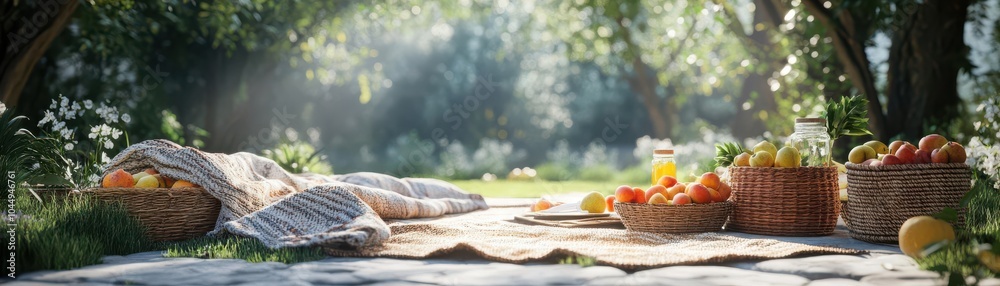 Organic boho picnic setting with handmade blankets Organic boho picnic setting with handmade blankets