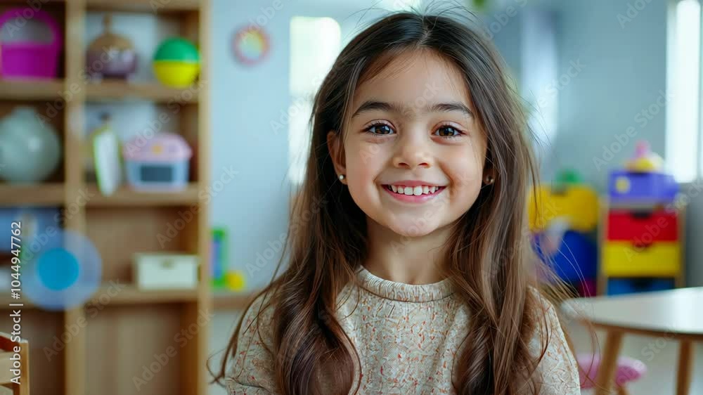 smiling young girl at school classroom without other kids
