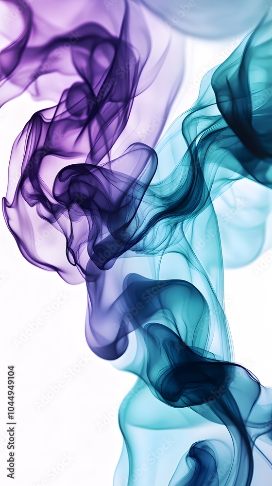 Piece of an abstract representation of a blue, teal, and purple cloud with swirling smoke-like patterns that form into various shapes like flowers or tentacles Piece of an abstract representation of a blue, teal, and purple cloud with swirling smoke-like patterns that form into various shapes like flowers or tentacles