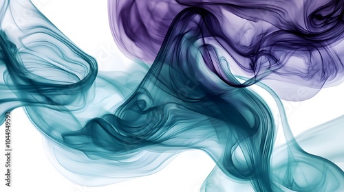 Piece of an abstract representation of a blue, teal, and purple cloud with swirling smoke-like patterns that form into various shapes like flowers or tentacles