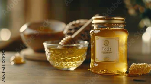 Golden Honey in Glass Jar