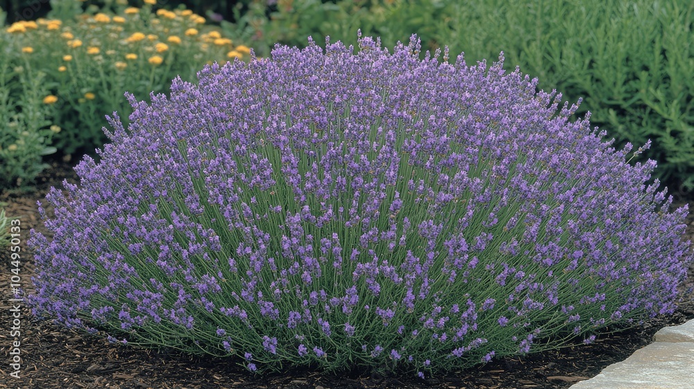 Obraz premium Beautiful Lavender Bush in Bloom in a Garden Setting