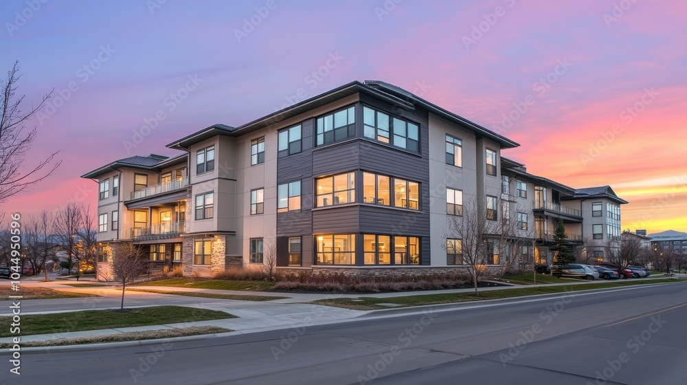Modern Apartment Building at Sunset Modern Apartment Building at Sunset