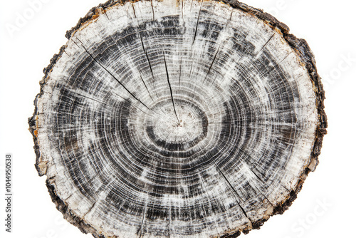 A large log with a white center and black edges
