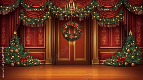 Exquisite Menorah and Woven Christmas Wreath on Grand Door