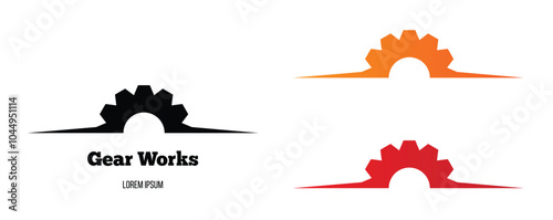 Half Gear Cogwheel Template Copy Space. Mechanics and mechanical machinery repair service vector art