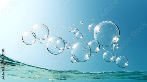 Serene and Immersive Underwater Wallpaper Effect with Floating Transparent Air Bubbles Against a Soft Gradient Blue Background photo