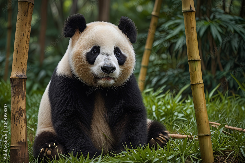 Fototapeta premium Heartwarming Scene of Playful Young Giant Pandas in Natural Habitat