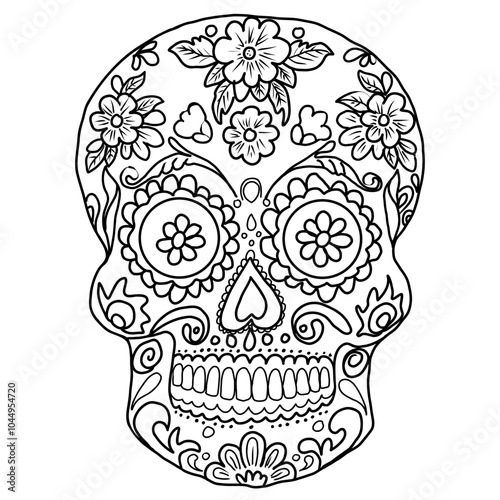 Coloring page sugar skull for adult. Hand drawn vector illustration for Day of the Dead.