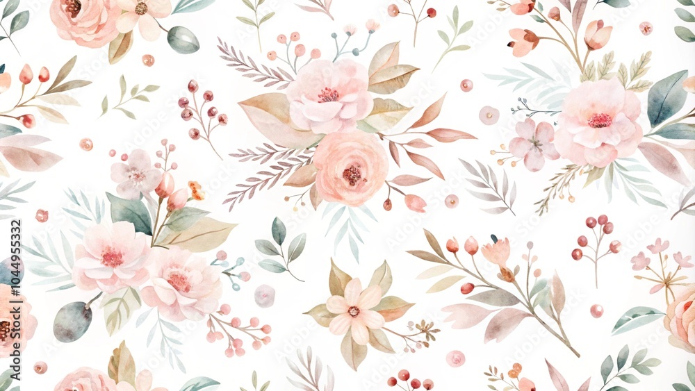 Fototapeta Watercolor flowers seamless pattern backgrounds, and abstract flowers made from watercolor paint splashes on white. Colorful floral watercolor pattern on a dark blue background perfect for textile