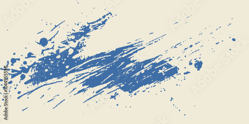 Grainy blue bold brush stroke with spray texture. Hand drawn distress damaged edge vintage template, banner.