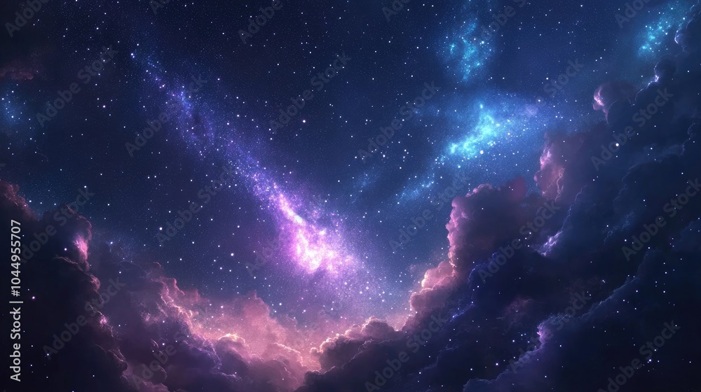 Fototapeta premium A vibrant night sky filled with stars and a glowing Milky Way, symbolizing the infinite beauty and mystery of the universe