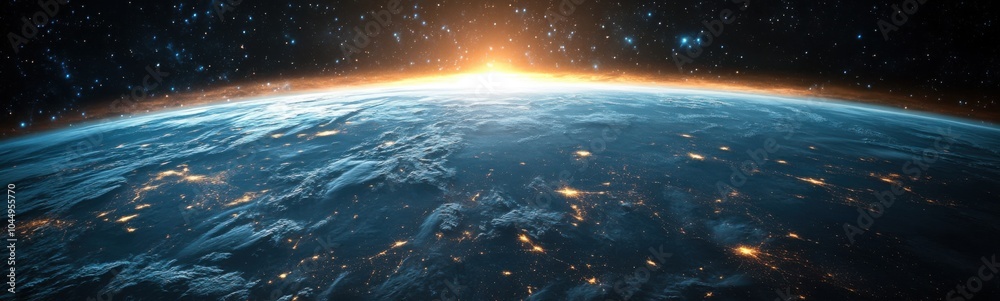 An image of a view of the earth from space with stars