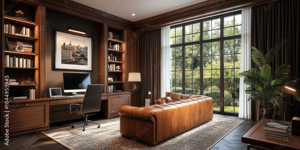 Fototapeta premium Modern Home Office with Stylish Interior Design