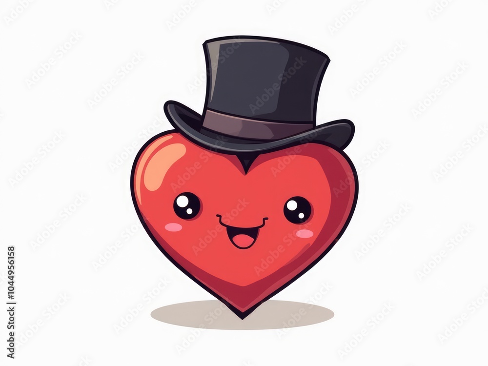 Cute Cartoon Heart Character with Top Hat Cute Cartoon Heart Character with Top Hat