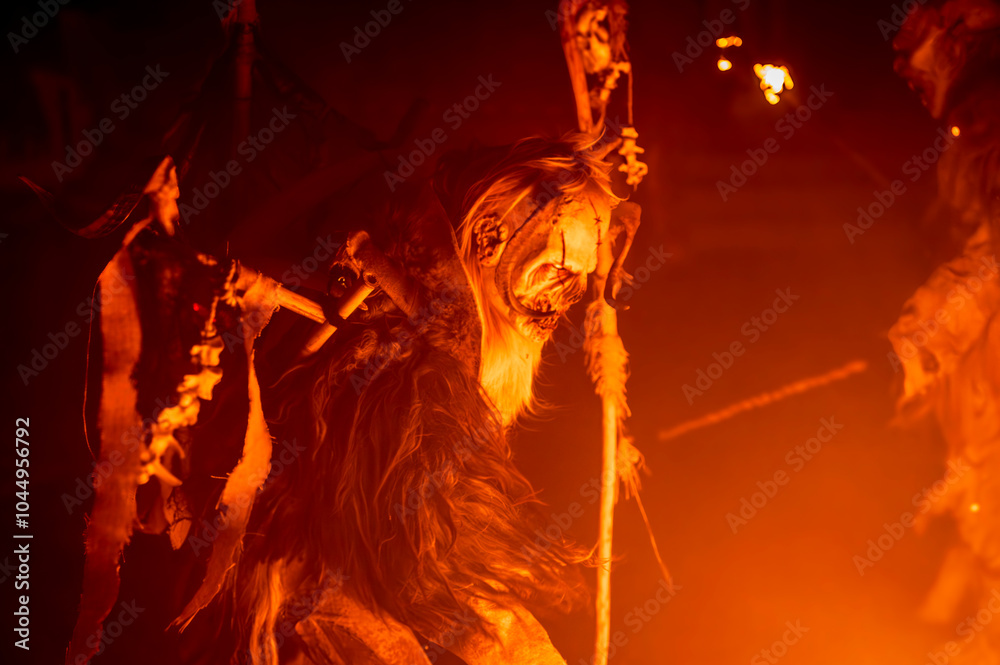 Christmas devils. Krampus in the flames. Birth tradition of the mountains of Friuli.