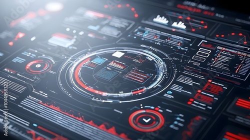 Futuristic Virtual Business Intelligence Dashboard with Abstract Technology Interface Highlighting Data Trends and Performance Metrics in a Modern Digital Design
