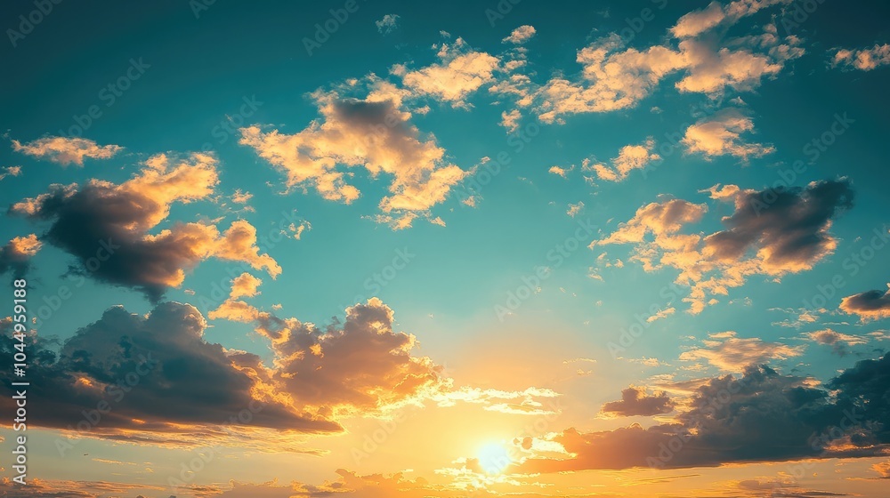 Fototapeta premium Sunset or sunrise with clouds, celestial sky concept