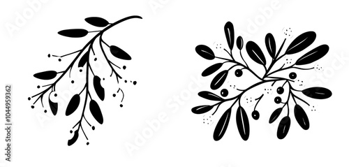 A rowan branch and its berries in the autumn. An autumnal decorative plant twig with fall leaves and berries. Flat modern illustration of a design element isolated on white.