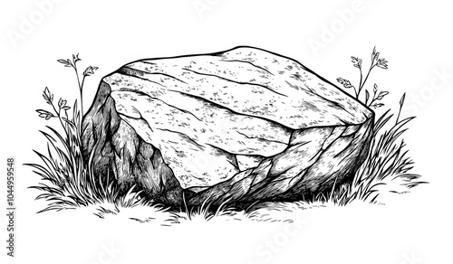 Realistic hand-drawn modern illustration of limestone boulders and pieces. Big solid sedimentary rock formation. Hard camstone. Geographic drawing of mountain ore.