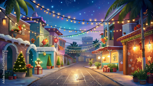 Christmas Light Display [Streets Adorned with Twinkling Lights] [Festive Urban Celebration of Las Posadas]