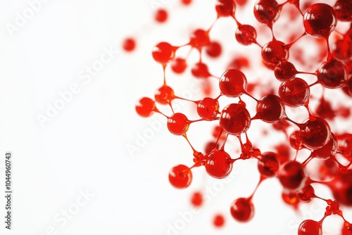 Red molecules connecting on bright white background, abstract science concept Generative AI