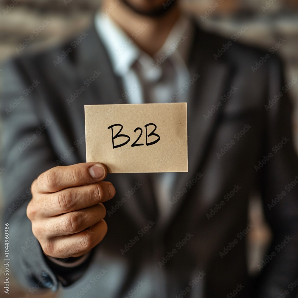 Businessman Holding a Card with B2B Written on It Businessman Holding a Card with B2B Written on It